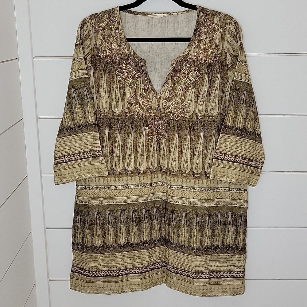 Soft Surroundings medium cream and tan beaded tunic